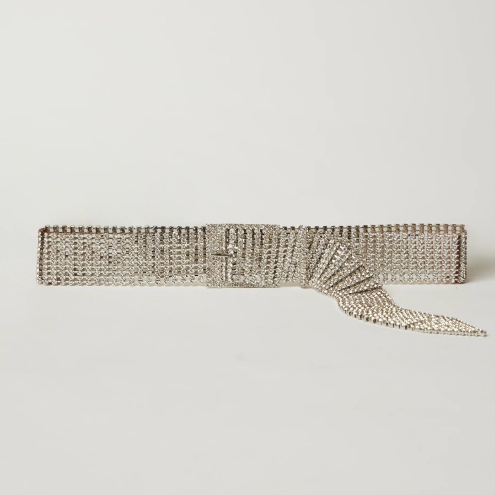 B-Low the Belt Farah Silver Crystal Chain Belt